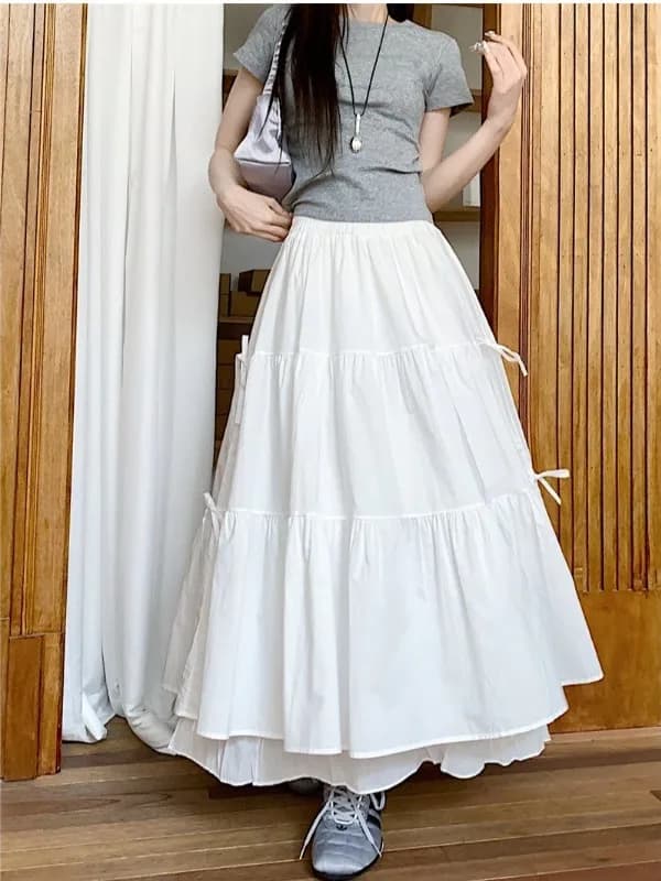 plus Size Fashionable Semi-Body Skirt with Belly Cover Summer Knot Belt High Waist Slimming Versatile Fluffy Cake S...