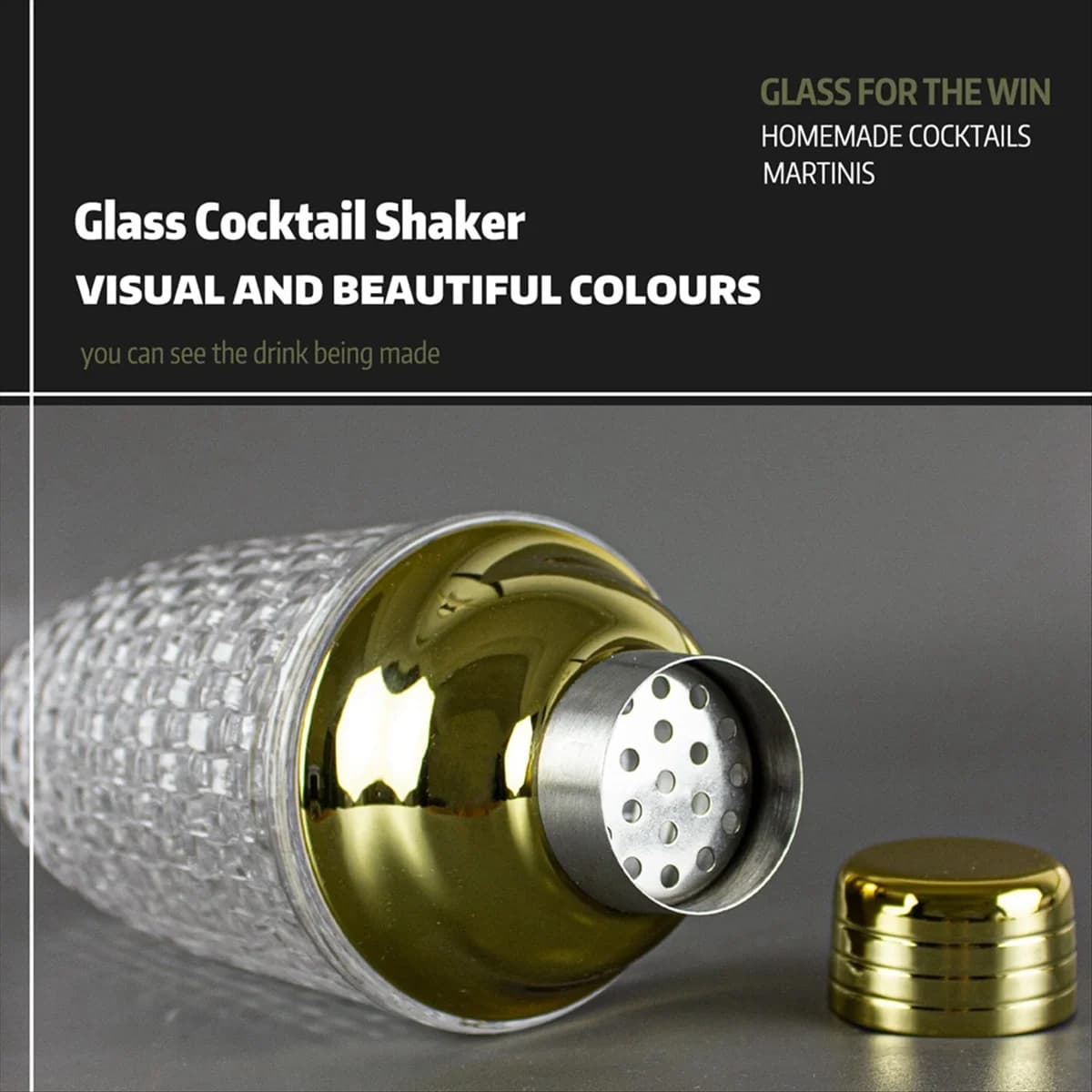 LDHL Set shaker per cocktail in vetro da 13 once - Shaker in vetro per cocktail, shaker per bevande, cocktail e cocktail shaker color oro