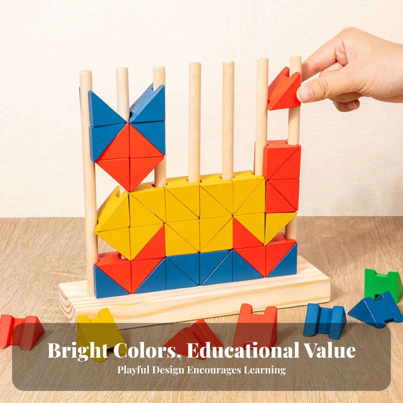 Set di 72 Blocchi con Motivo Arcobaleno, Gioco di Coordinazione Mano-Occhio, Blocchi di Costruzione in Legno Arcobaleno, Gioco di Assemblaggio Illimitato