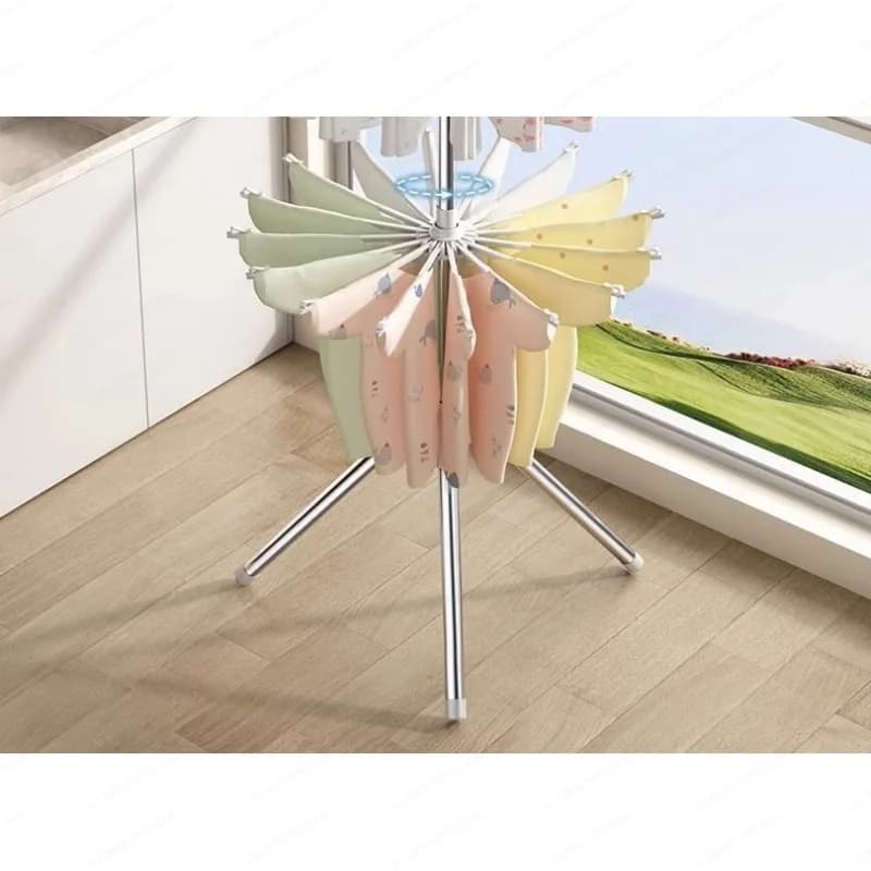 3-Tier Rotatable Clothes Drying Rack Stainless Steel Foldable Tripod Laundry Hanger Stand for Socks Baby Garments