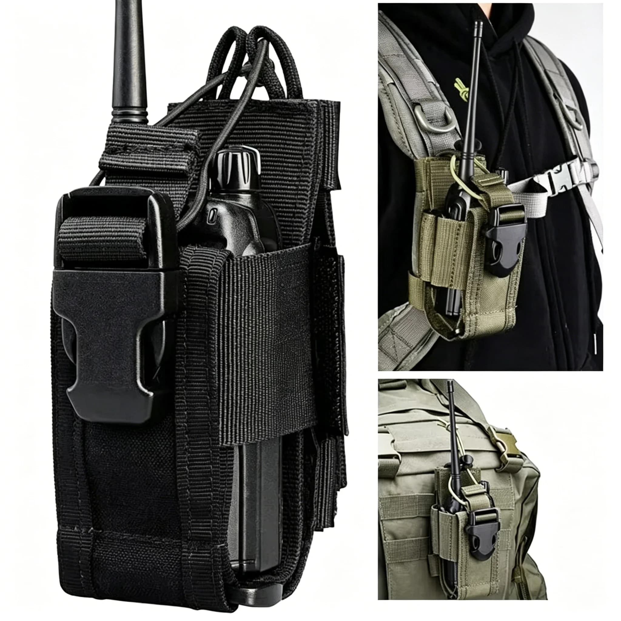 Supporto Tattico Regolabile per Walkie Talkie - Custodia Radio in Nylon Molle per Esterni, Borsa da Appendere per Interfono da Caccia