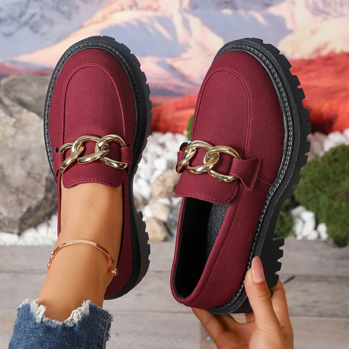 Donne Mary Janes Scarpe 2025 Primavera Autunno Appartamenti Mocassini Oxford Piattaforma Catena di metallo Fibbia Tacchi Sneakers Zapatos De Mujer