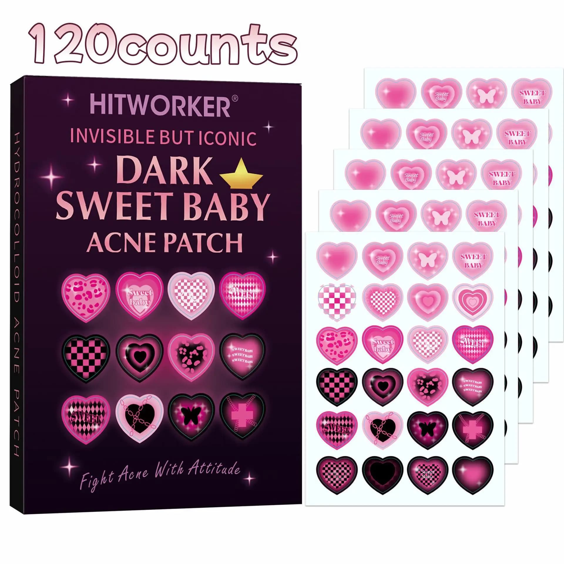120/48 pieces/box of pretty patches for heart-shaped acne: soft, used to absorb acne secretions, essential for acne care