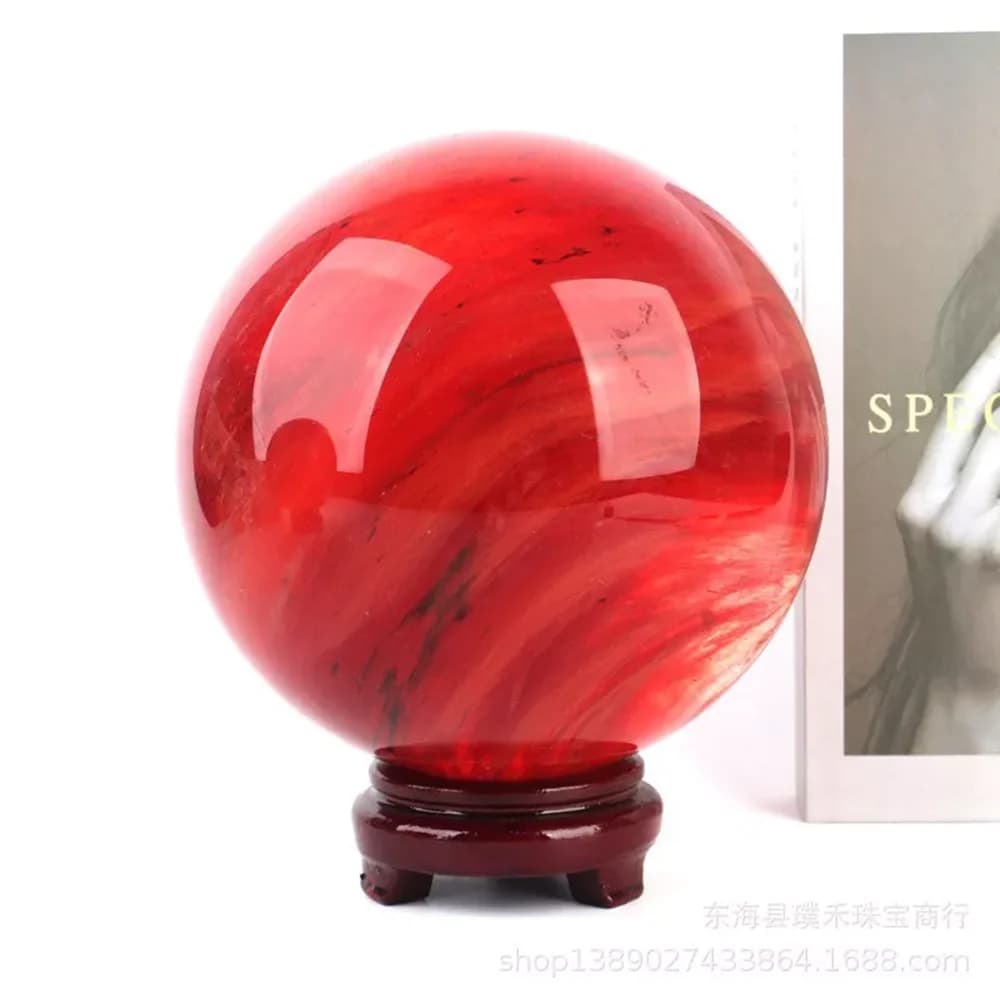 Sfera di energia curativa con sfera di cristallo di quarzo fuso rosso naturale di grandi dimensioni da 2 libbre con staffa -