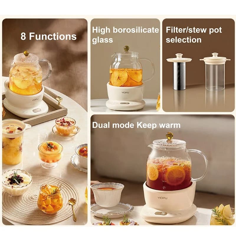 1.5L Multifunctional Health Pot Temperature Control Electric Kettle Appointment Office Glass Flower Teapot Auto Keep Warm 800W