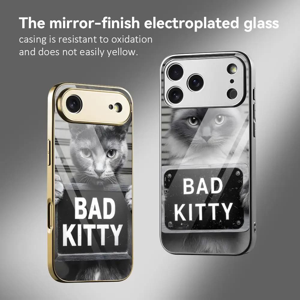 Bad Cat Phone Case For iPhone 17 16 15 14 13 12 Pro Max Plus Electroplated Metal Bumper Shockproof Case