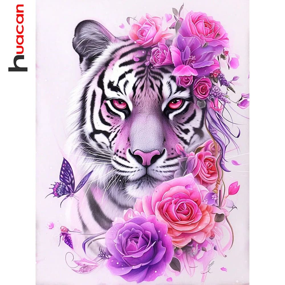 Huacan 5D DIY Diamond Painting Rose Tiger Diamond Embroidery Animal Flower Nuova Collezione Quadri Decorativi
