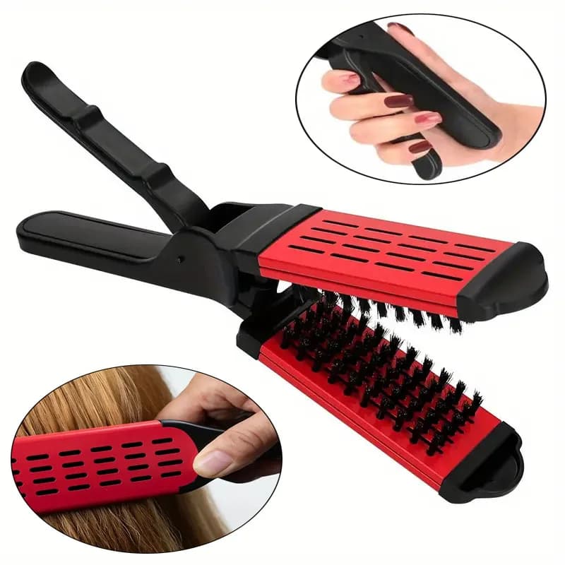 V-shaped hair straightening comb with bristles Double-sided Anti-static flat hair comb Hair styling tools for hairdressers