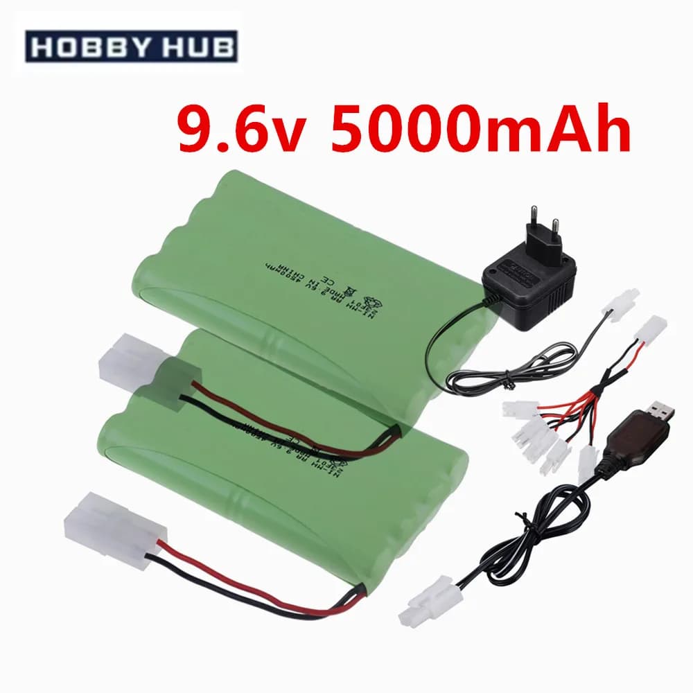 Batteria ricaricabile Ni-MH 8*AA 9.6V 5000mah con connettore Tamiya e caricabatterie per auto RC, carri armati, camion e giocattoli