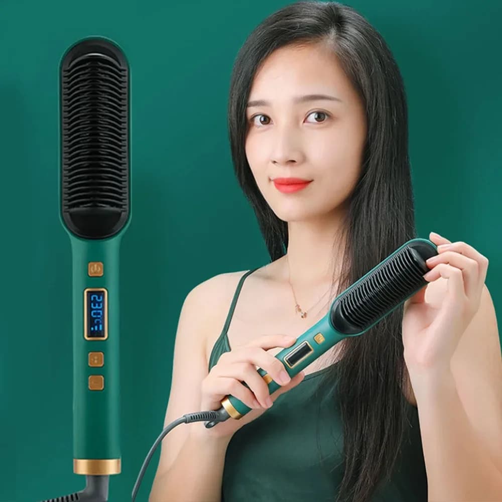 Spazzola per capelli elettrica professionale agli ioni negativi 2 in 1, pettine arricciacapelli con display LCD, strumento per arricciare i capelli, spazzola dritta