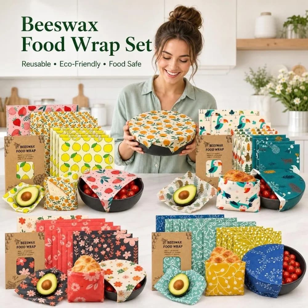 9pcs Multi Size Beeswax Food Wrap Washable Organic Food Wrapping Paper Lemon Non-Toxic Reusable Food Cover for Leftover