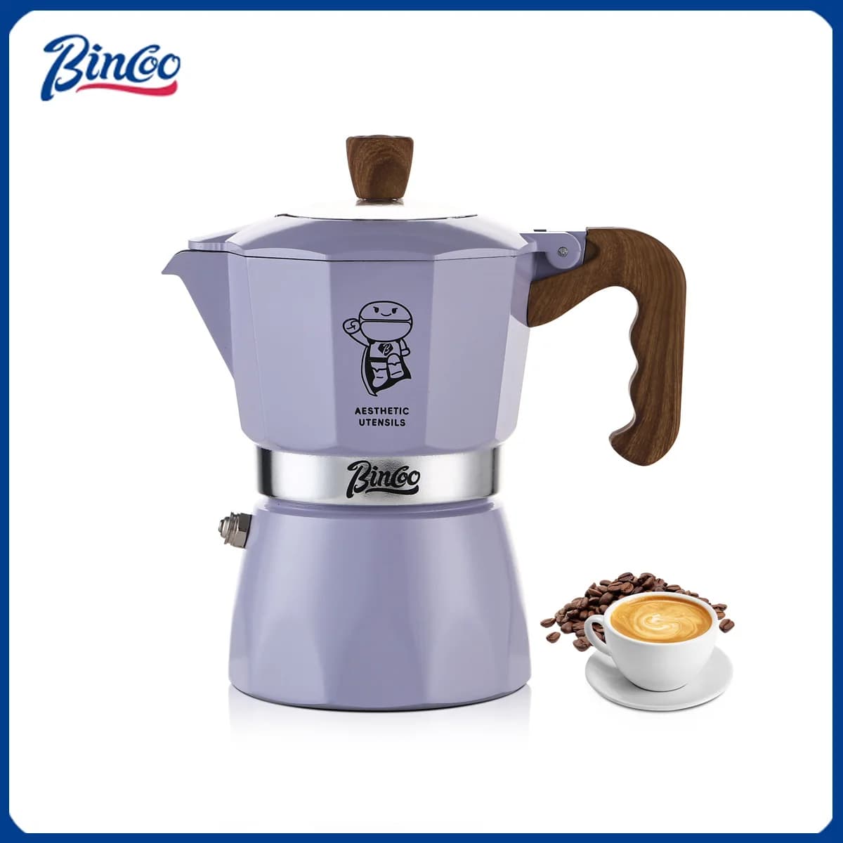 Bincoo Coffee maker Moka double valve espresso coffee maker for the house and the outside Two cups Coffee maker handmade Italian domestic barista tool
