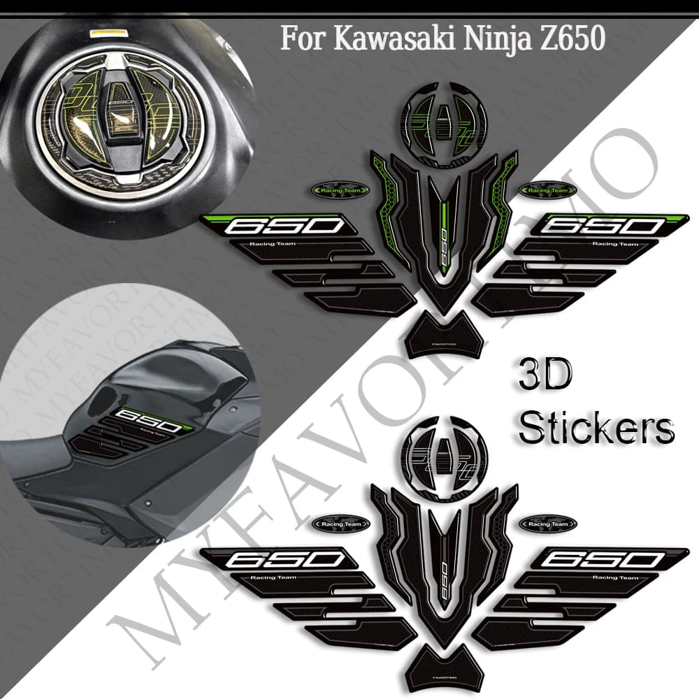 Moto Rilievo Del Carro Armato Manopole Laterali Gas Olio Combustibile Kit Ginocchio Carena Parafango 3D Adesivi Decalcomanie Per kawasaki Ninja Z 650 Z650 2020-2025