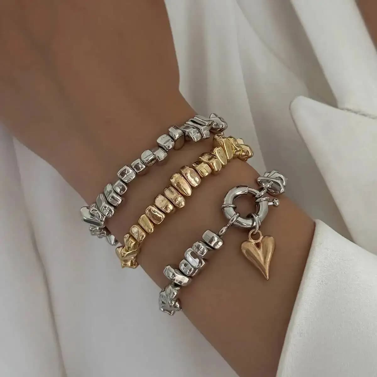 3 pz/set Moda Irregolare CCB Perline Catena Del Cuore Del Braccialetto Del Pendente Delle Donne Dell'annata Imitazione Perla Del Braccialetto Regalo Dei Monili