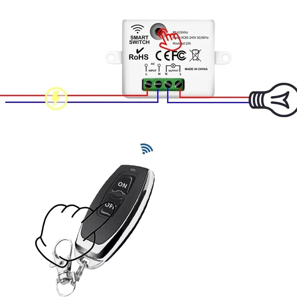 RF 433MHz Wireless Remote Control Switch Smart Home 110V 220V 10A Mini Controller Relay ON/OFF Transmitter Wall Light Switches