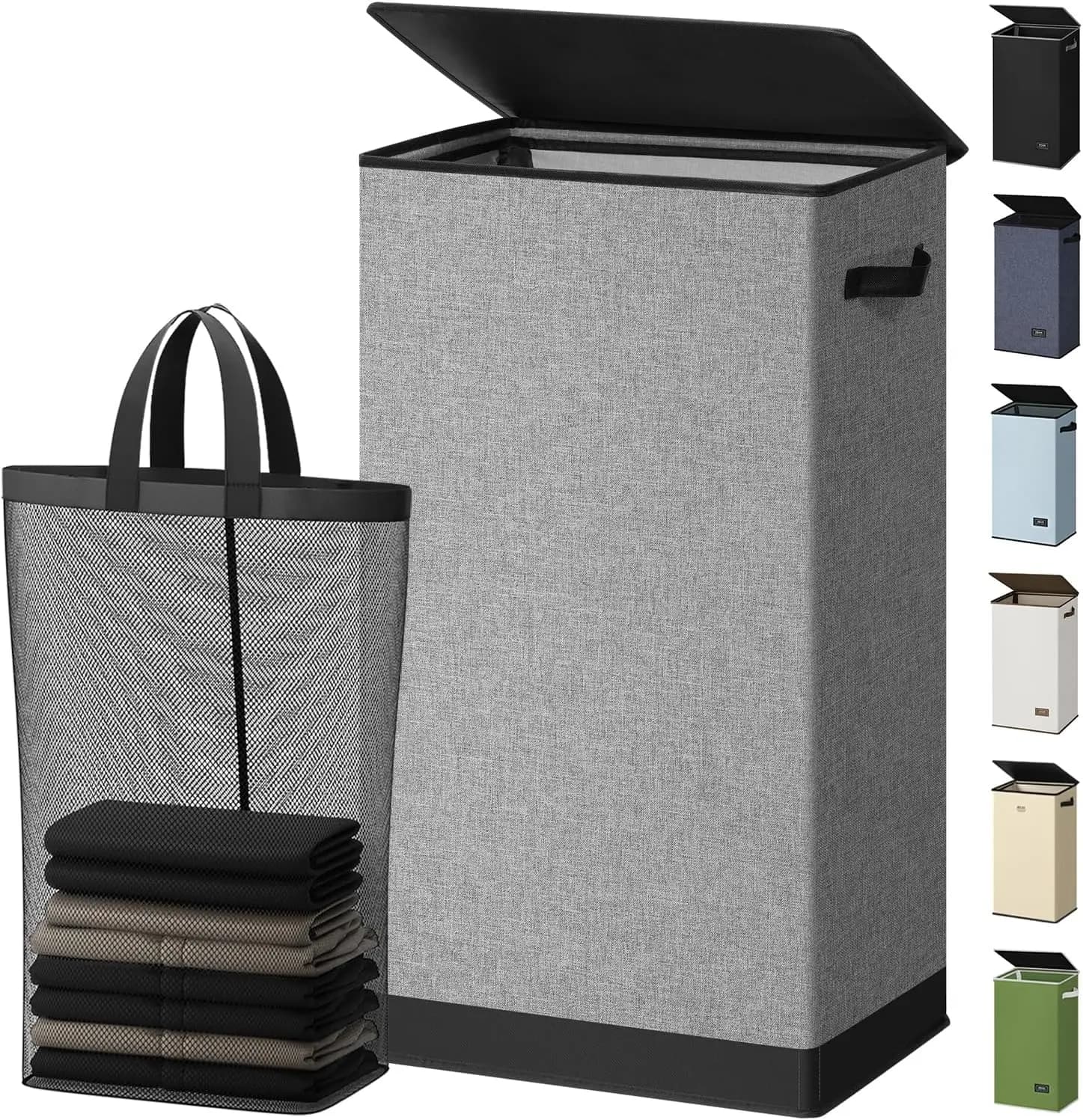 Laundry Hamper with Lid 100L Large & Tall Collapsible Laundry Basket, Clothes Hamper with Bag Removable Easy to Carry, Dirty Ham
