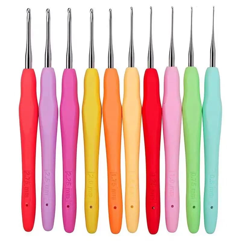 1pc TPR Crochet Hook 0.5-2.75mm Soft Handle Crochet Hooks Hand Woven Rainbow color Aluminum Crochet Knitting Needle