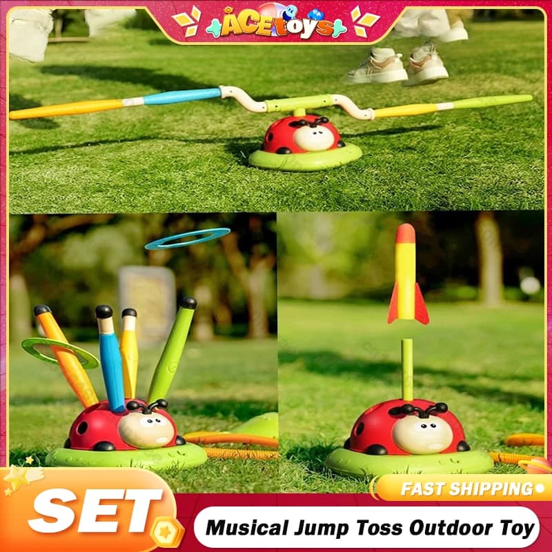 Musical jumping toy educational sports entertainment coccinella 3 In 1 multifunctional rugged rope for outdoor jumping somatosensory