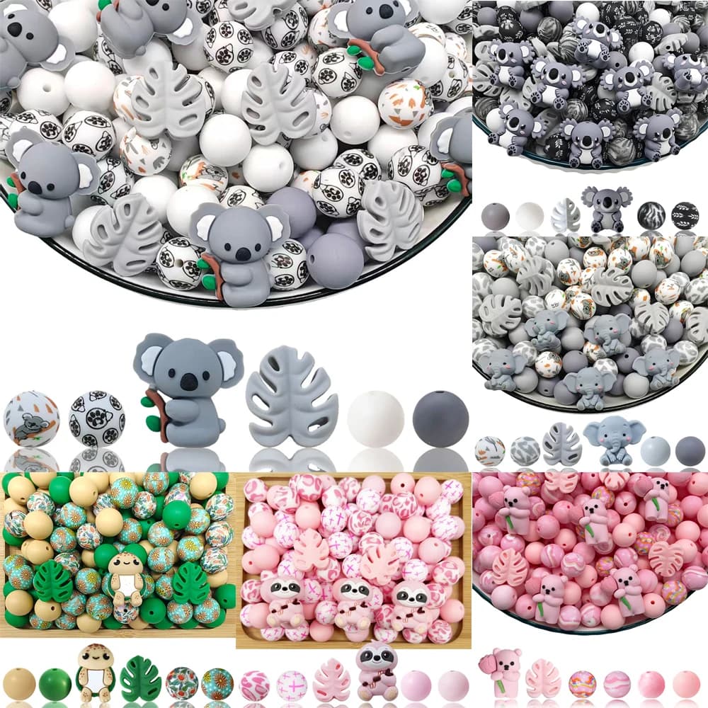Set di perline in silicone da 34 pezzi della serie Leaf Animal, perfetto per lavori artigianali fai-da-te come portachiavi, collane, braccialetti, ecc.