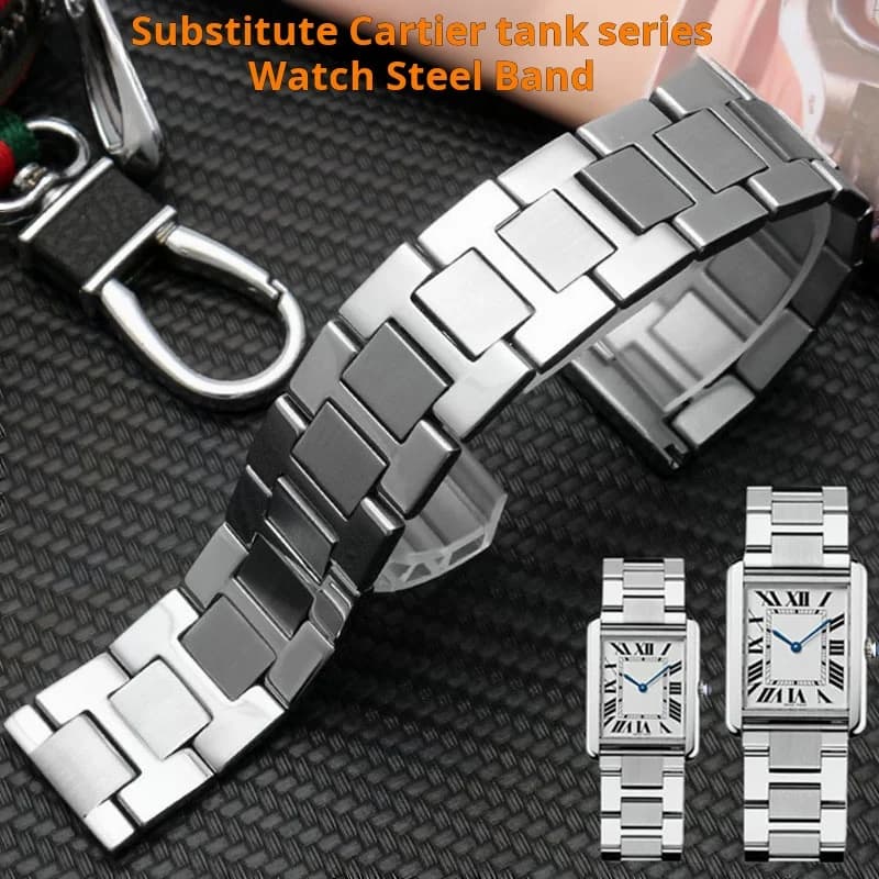 For Cartier TANK solo 316L Waterproof Stainless steel Watch strap 17.5 20 22 23mm man Refined steel Silver Watchband Bracelet
