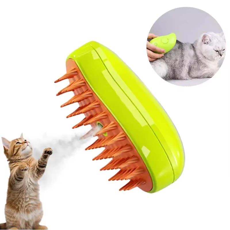 Spazzola a Vapore Elettrica 3 in 1 per Gatti e Cani, Strumento per Massaggio e Toelettatura, con Spruzzatore Elettrico e Pettine Massaggiante