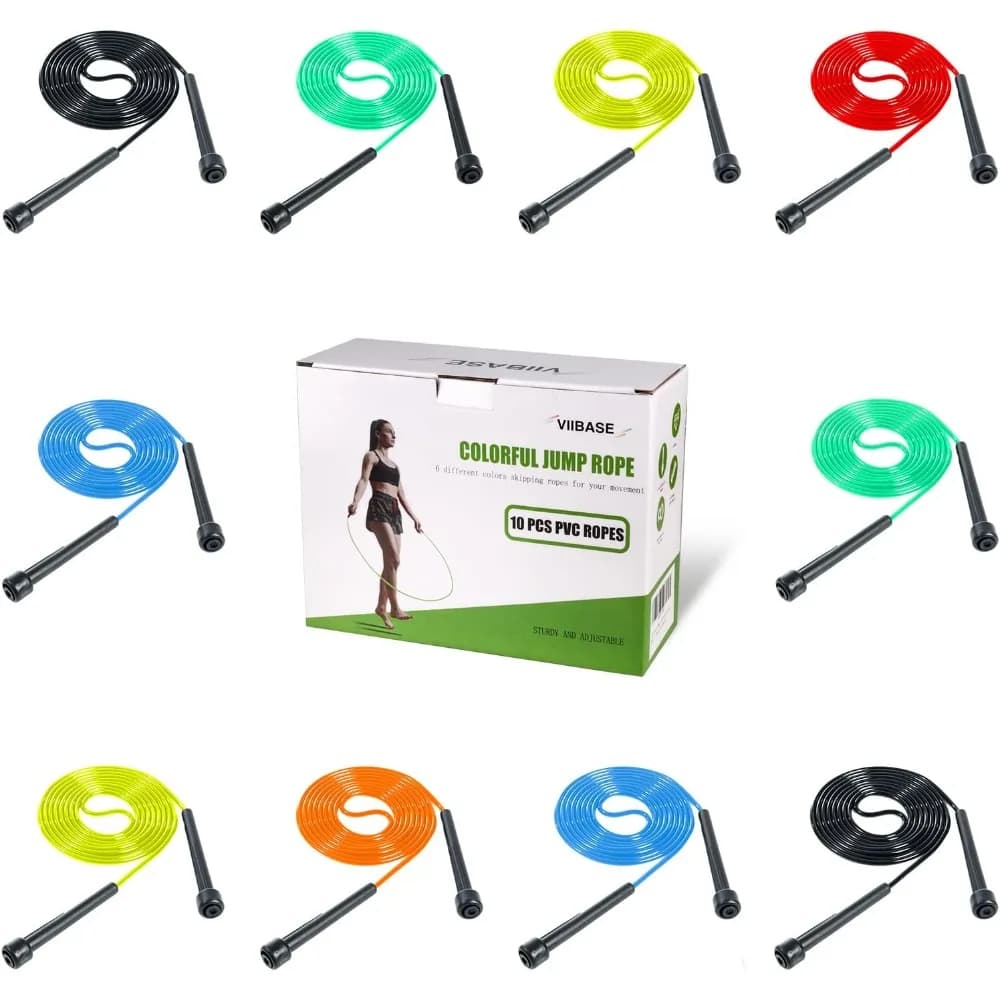 Confezione da 10 corde per saltare in PVC per cardio fitness - versatile corda per saltare regolabile per donne uomini bambini, corda per saltare veloce per l'esercizio, 9