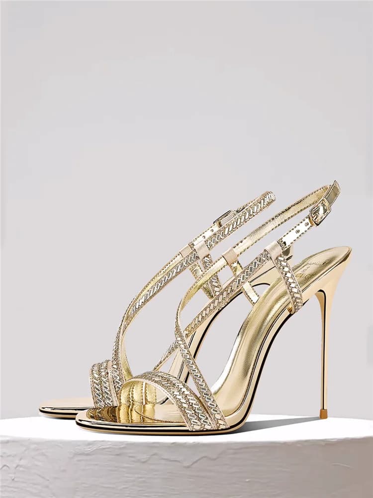 Nuovi Sandali Estivi da Donna con Punta Rotonda Aperta, Cinturino con Strass, Tacco a Spillo Sexy, per Banchetti ed Eventi, Disponibili in Taglie Grandi e Piccole