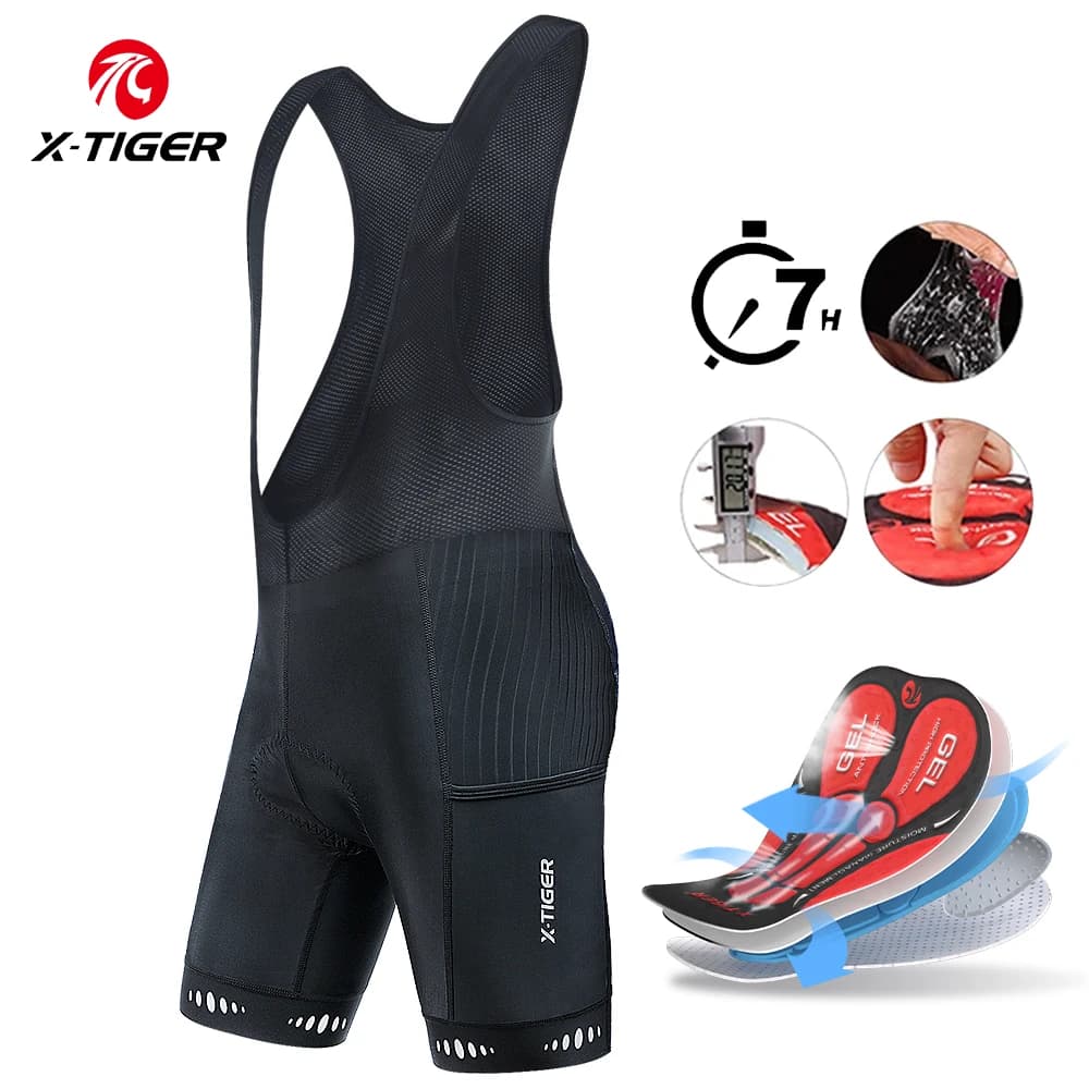 X-TIGER Shorts with Men's Cycling Braces with Back Pocket 5D Gel Padded Bike Shorts for Men's Cycling Collant on Mountain Road