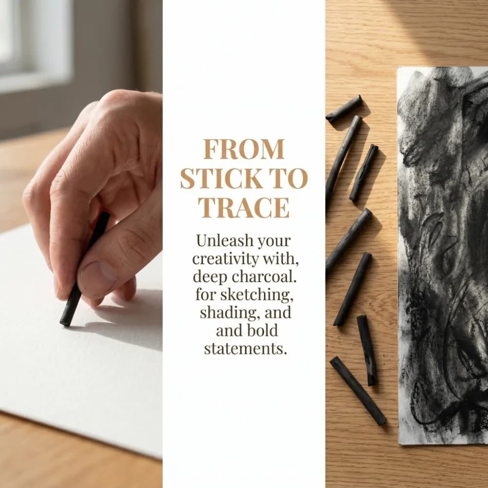 20PCS Bucket Packed Charcoal Sticks Smooth Mark Soft Textured Rods Art Drawing Carbon Sticks Smudge Friendly Effect