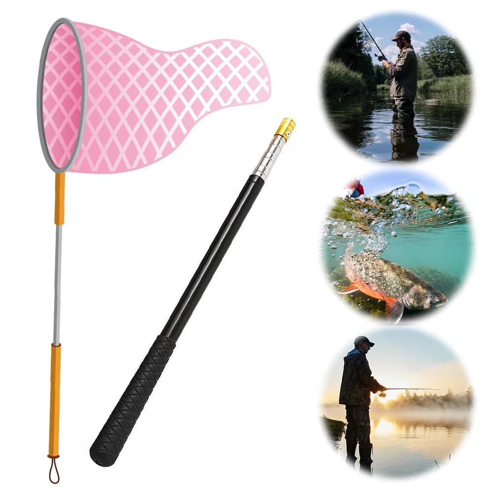 Rete da Pesca Retrattile 1,5M con Asta in Acciaio Inox, Manico Telescopico, Accessori per la Pesca