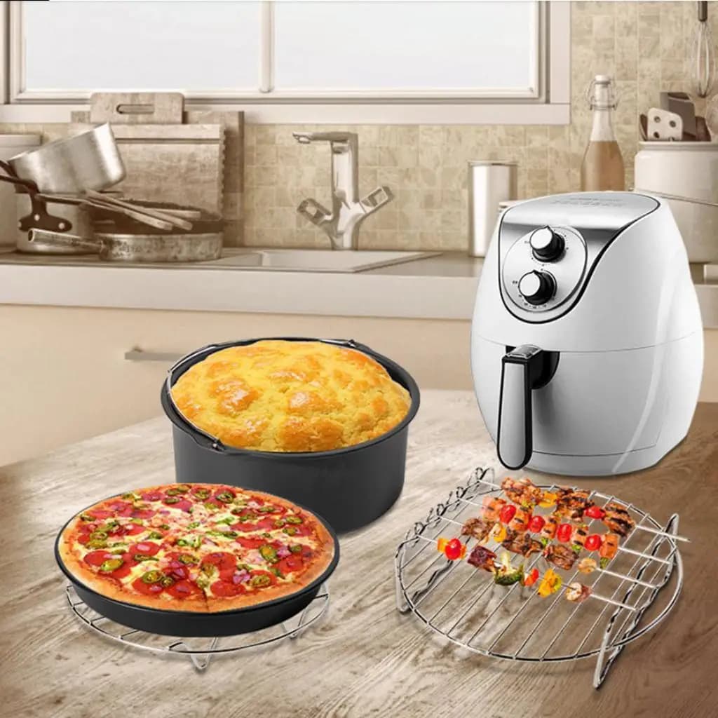 Set di 7 Accessori Universali da 8 Pollici per Friggitrice ad Aria: Contenitore per Uova, Teglia per Pizza, Stampo per Torte