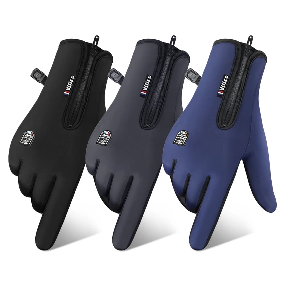Guanti in pile caldi con touchscreen per autunno e inverno, guanti antiscivolo con cerniera per moto e bici elettriche