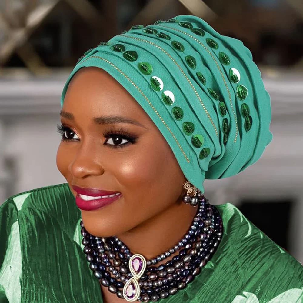 Nuovi Diamanti Turbante Cap per Le Donne Musulmane Hijab Cofano Foulard Nigeria Geles Cappello Da Sposa Africano Auto Gele Copricapi Avvolgere la Testa