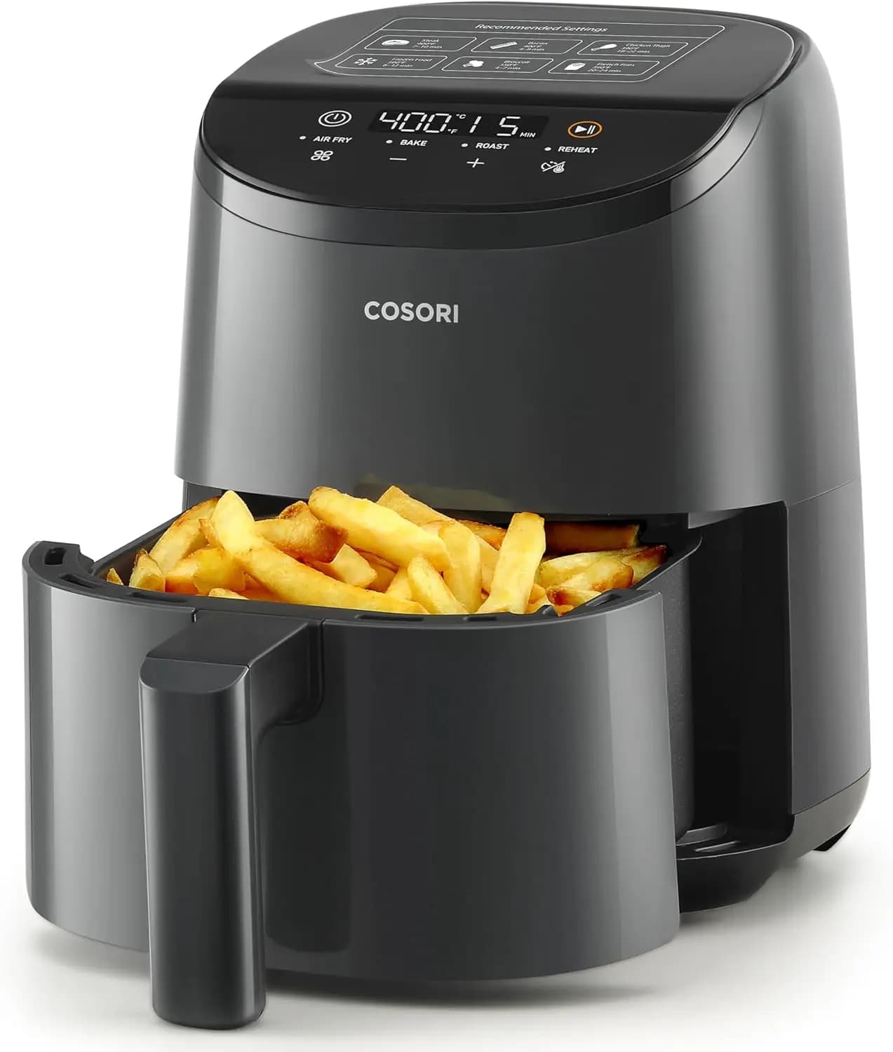 4-in-1 air fryer from 2.1 QT for healthy meals, crispy snacks, up to 97% less oil, non-stick basket and dishwasher safe