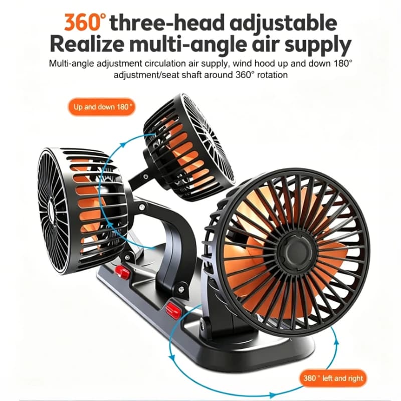 360° Adjustable Triple Head Car Fan Silent 2 Speed Electric Fan USB 12V 24V Portable Cooling Fan For Auto Desk Household Office