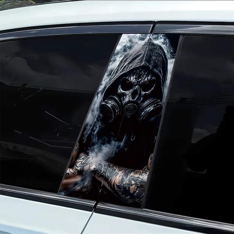 2 pieces of protective film for car B mount, with skull-shaped adhesive and gas mask, with anti-scratch performance