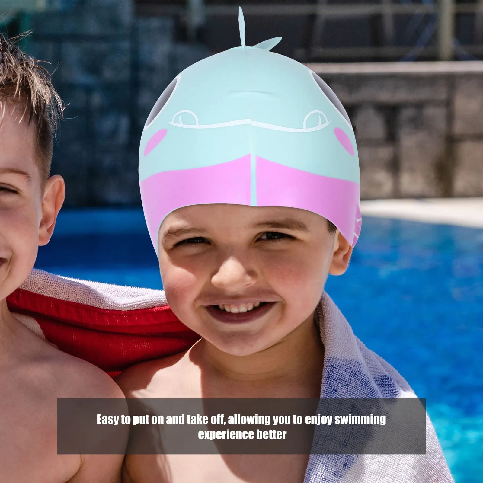 Silicone Swimwear with Fashion Cartoon Patterns for Adults, Lightweight and Elastic, Hair Protection, Women and Men