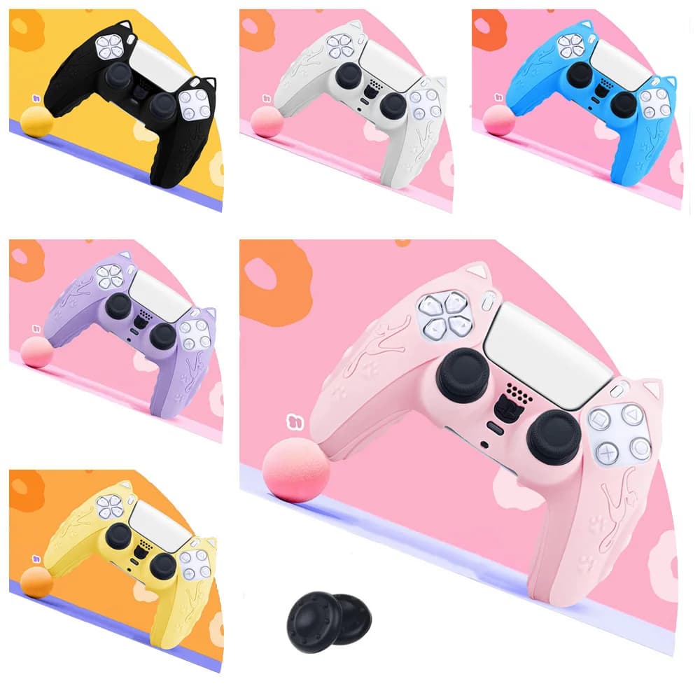 Custodia protettiva in gomma siliconica per controller PS5 Pink Cat per accessori Playstation 5 con cappucci antiscivolo per impugnatura per pollice