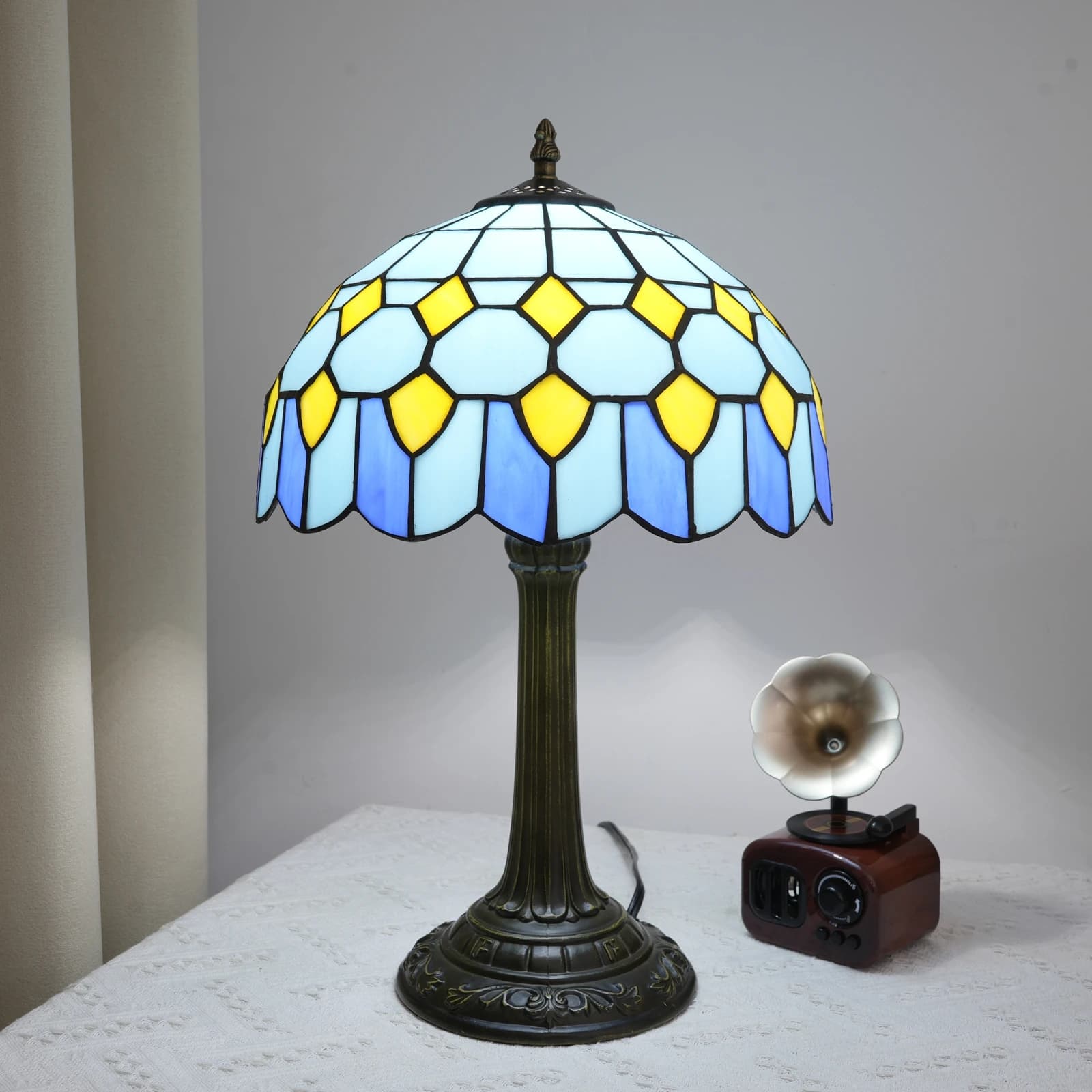 Lampada da tavolo barocca blu Lampada da lettura in vetro colorato per soggiorno camera da letto, opere d'arte artigianali per l'home office