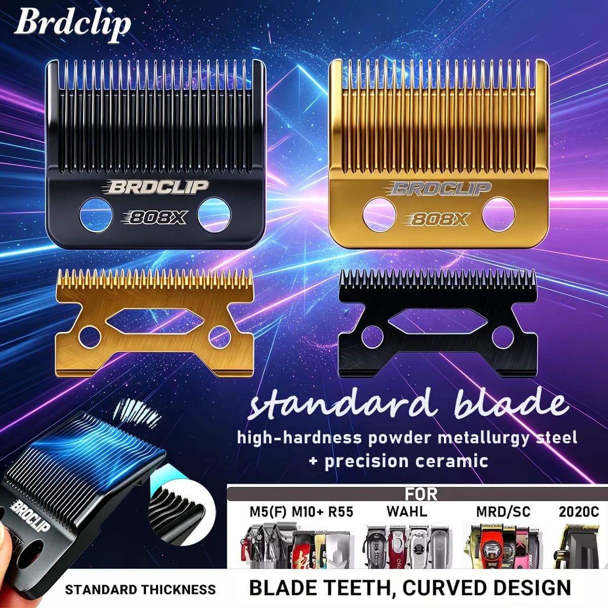Lama Standard BRDCLIP 808 con Denti Curvi, Testina di Taglio Originale Sostituibile per Tosatrice M10 M5 V003 106 8148