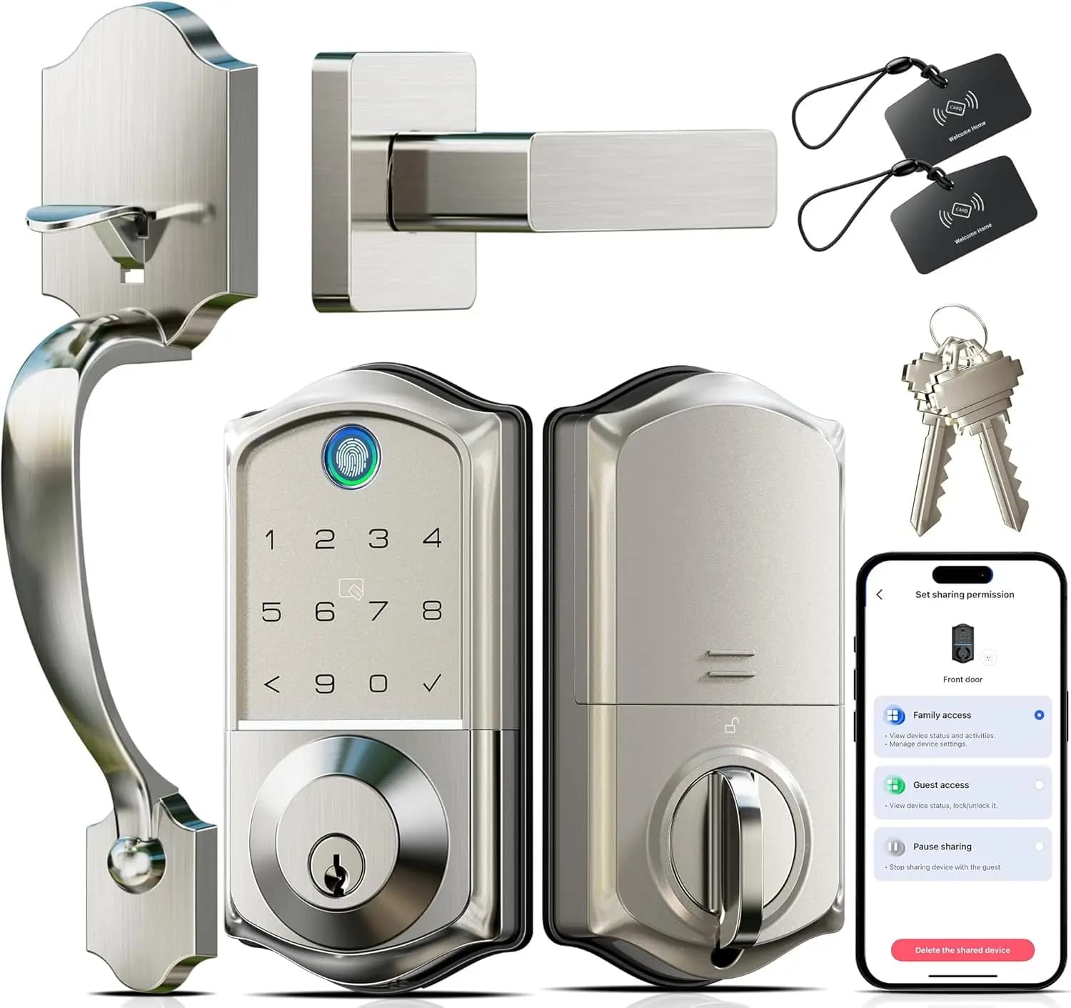 Set Serratura Intelligente per Porta d'Ingresso con Impronta Digitale, Controllo App, Ingresso Senza Chiave 8-in-1, Tastiera Touchscreen, Chiusura Automatica