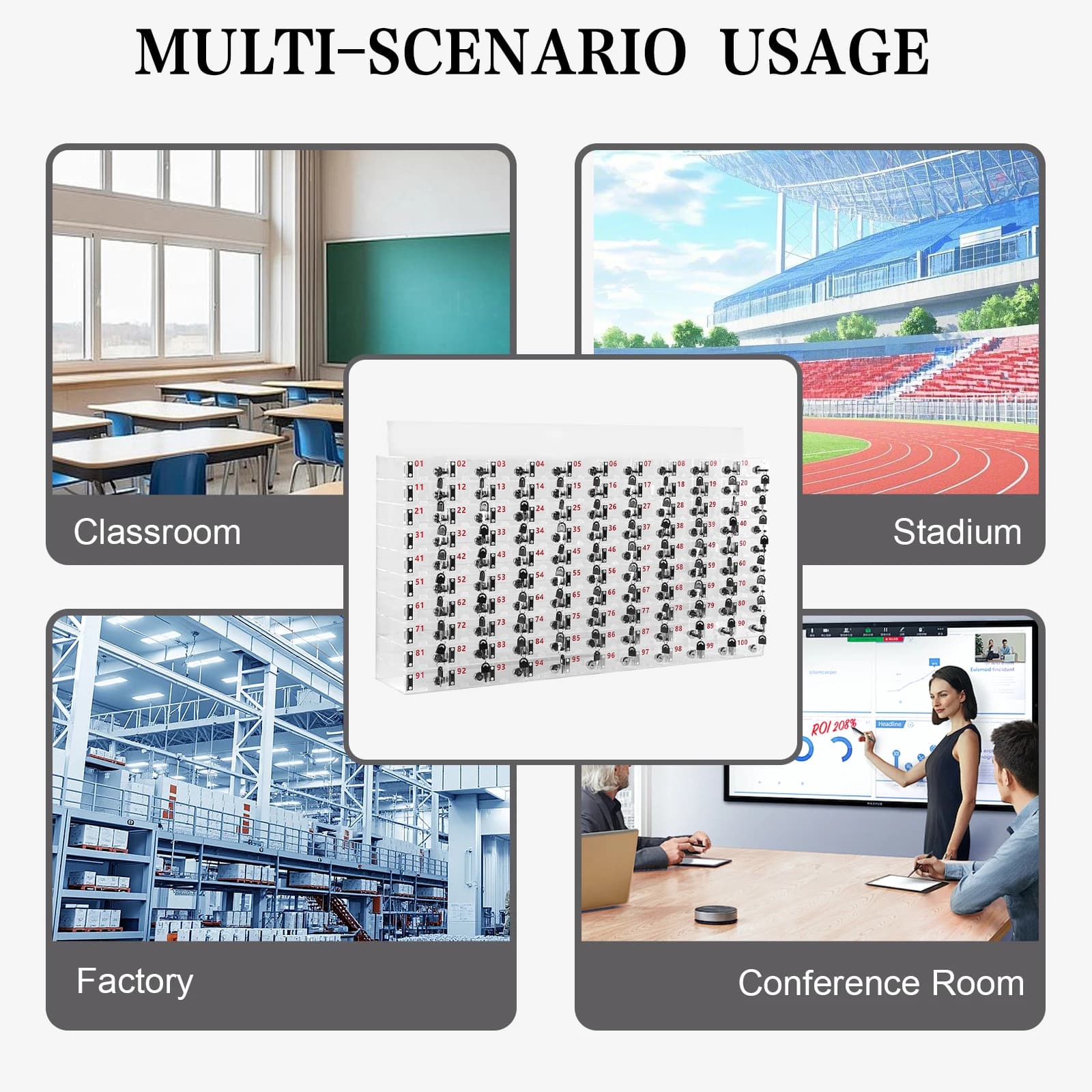 100 slot cell phone holder box with locks and keys Mobile phone safe Clear acrylic for school office