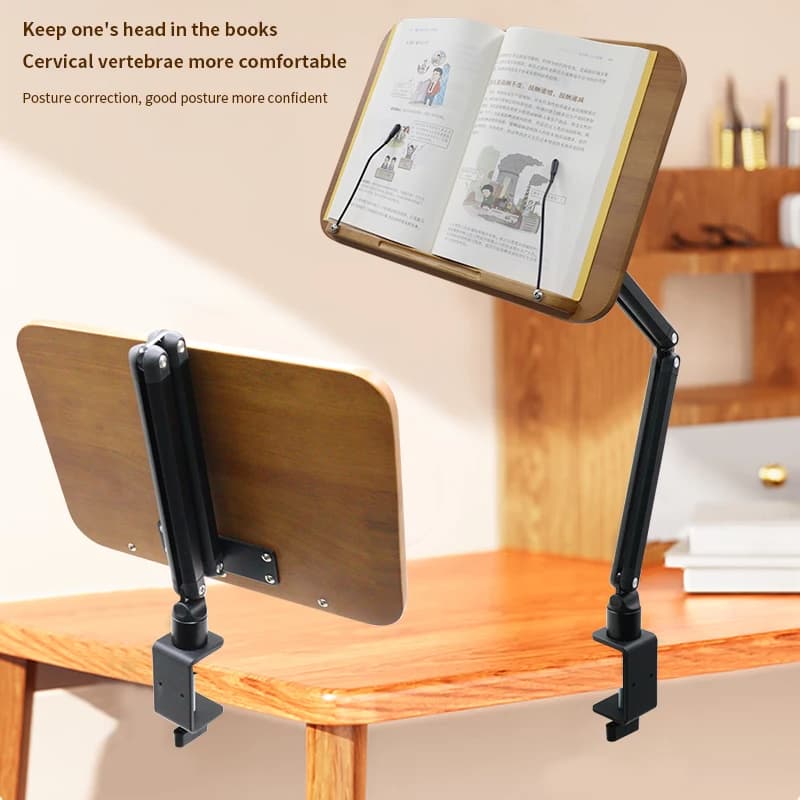 Supporto per Lettura in Legno Massello con Clip Girevole a 360°, Stand per Libri e Laptop per Librerie, Vendita all'Ingrosso
