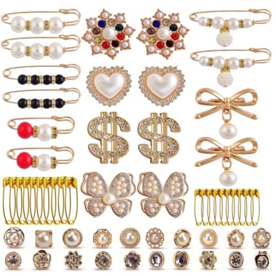 Shoe Charms for Sneakers Charms for Socks Safety Pins 54pcs Brooches and Pins for Women Gold Junk Sock Charm Kit Pin Jewelry Ac