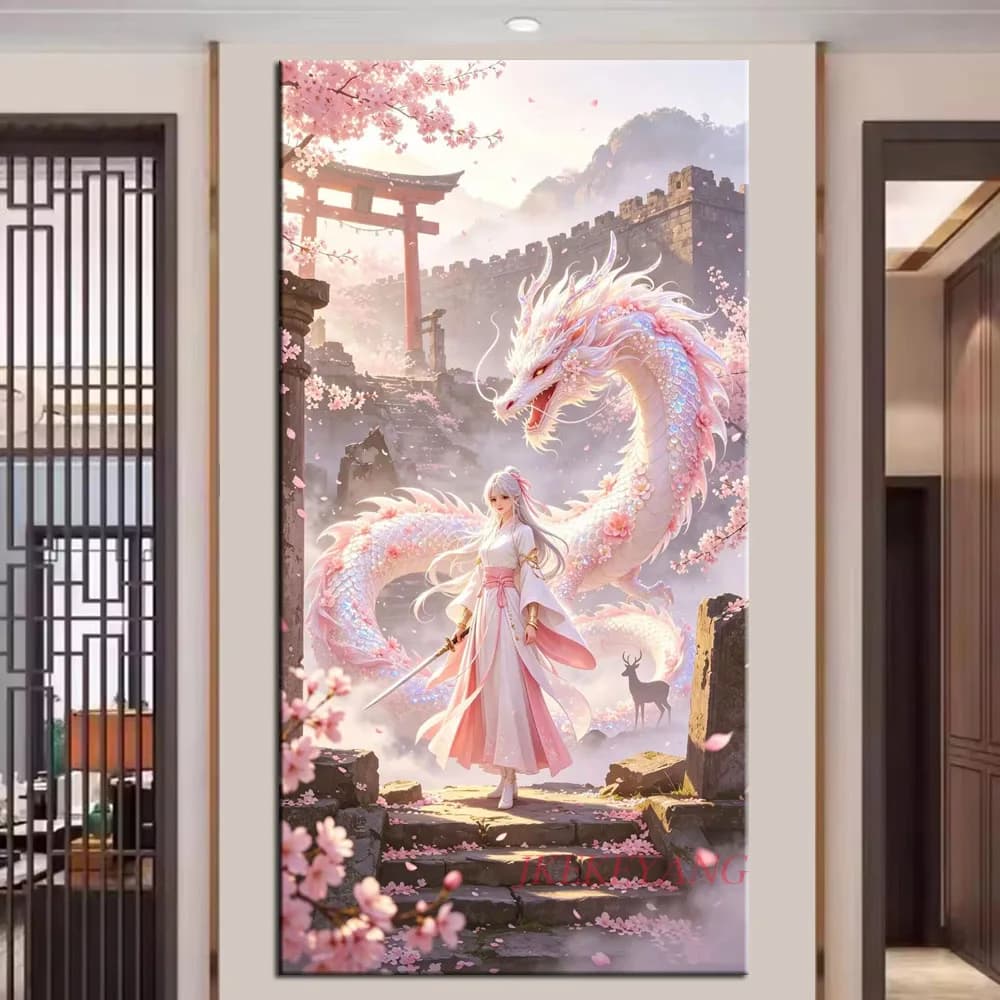 DIY Diamond Painting Cross Stitch Fantasy Girl and Dragon Picture Full Drills Diamond Mosaic New Collection Home Decor