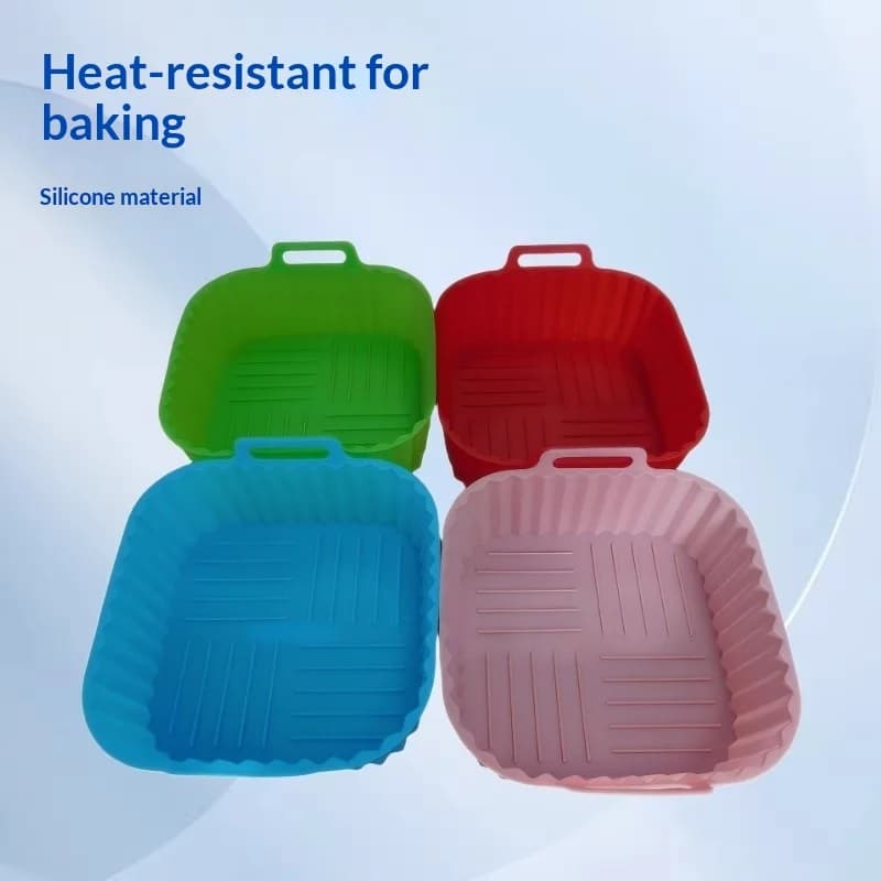 Rivestimento in Silicone Riutilizzabile per Friggitrice ad Aria, Cestello Quadrato Antiaderente Resistente al Calore con Manico, Tappetino per Cottura Sicuro per Alimenti