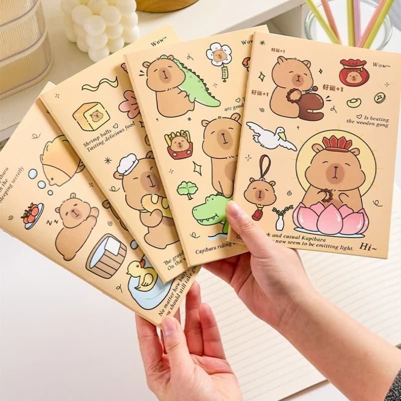 Cartoon Capybara Notebook CuteAnimal CoverJournal Notepad Vintage Style Student School Office Writing Planner Stationery Supplie