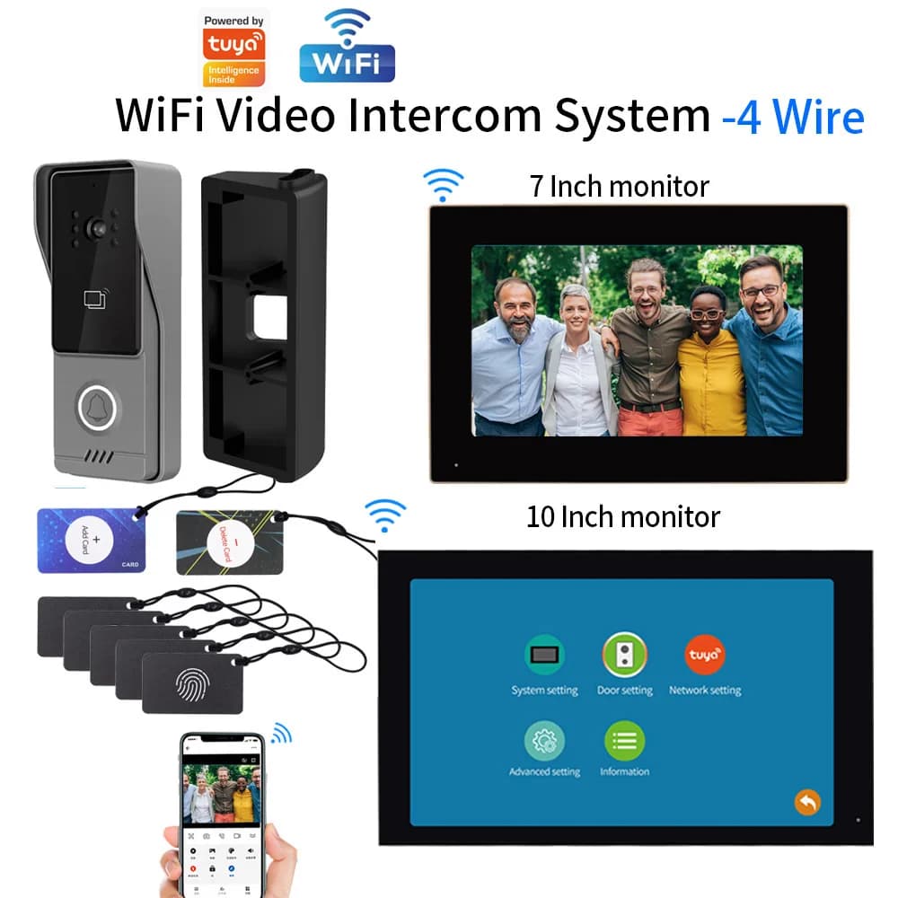 TUYA Wifi Videocitofono 1080P Touch Screen da 7 pollici/10 pollici Smart APP Kit citofono visivo domestico per sistema di controllo accessi RFID