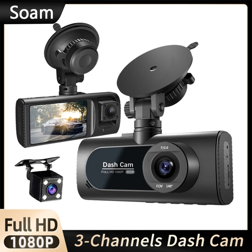Dash Cam a 3 canali per fotocamera per auto HD 1080P videoregistratore per veicoli a 3 lenti scatola nera doppia lente all'interno della telecamera per retromarcia DVR per auto