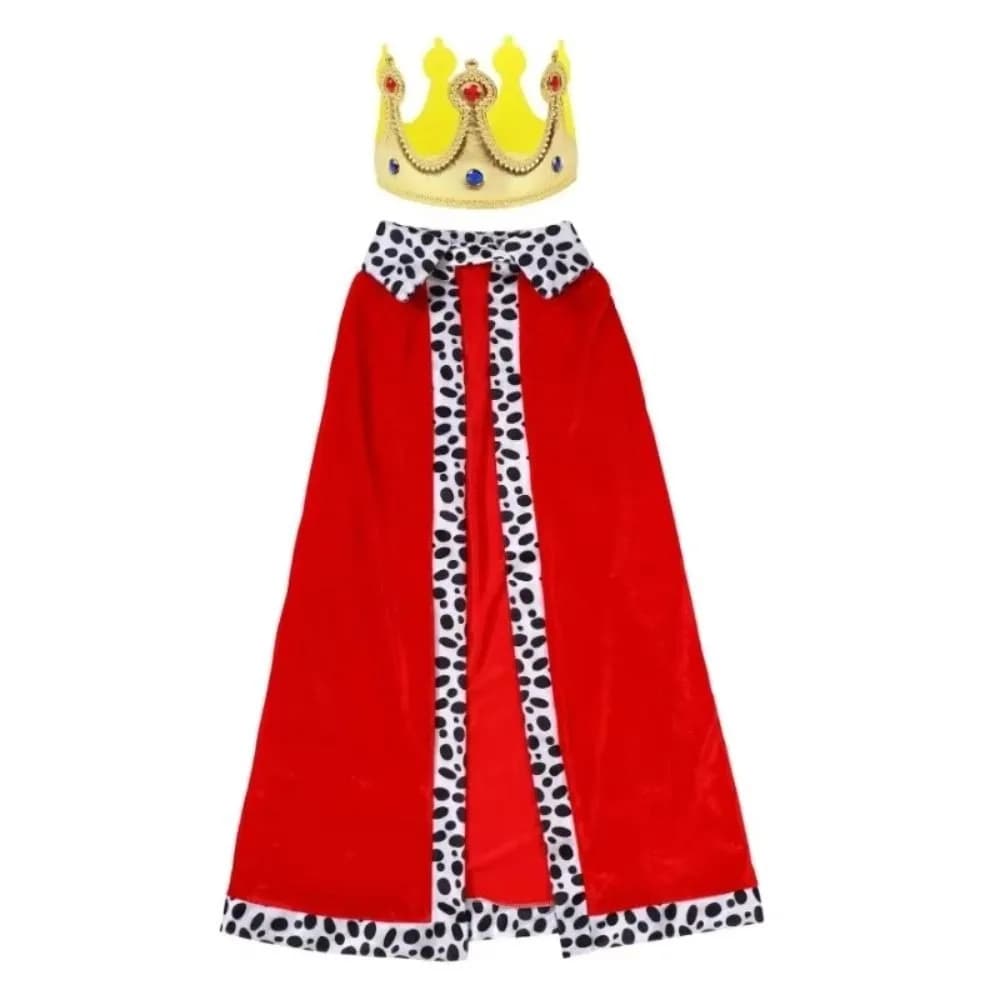 80/90/130/150 cm Mantello da re di Halloween Velluto rosso Vestire Ragazzi Mantello del principe reale Scialle bianco maculato Abito da principe adulto